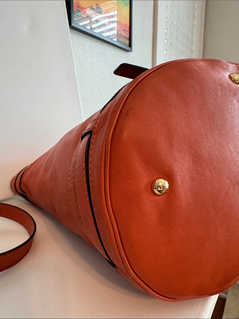 Michael Kors Kingsbury Orange Bucket Bag All Leather Tote - Picture 6 of 14